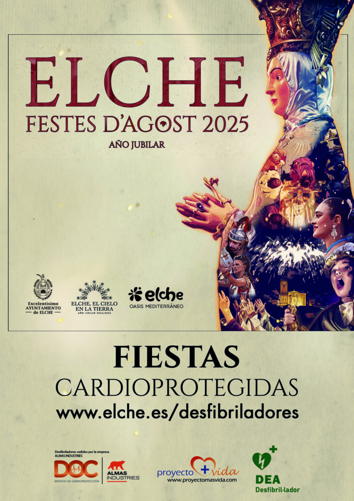 Distribución de desfibriladores portátiles por Protección Civil en las Fiestas de Agosto de Elche.